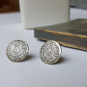 Silver Mayan Calendar Earrings